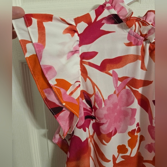 Pretty Garden Floral Ruffle Sleeve Top  Pink and Orange Size XL - Picture 5 of 8